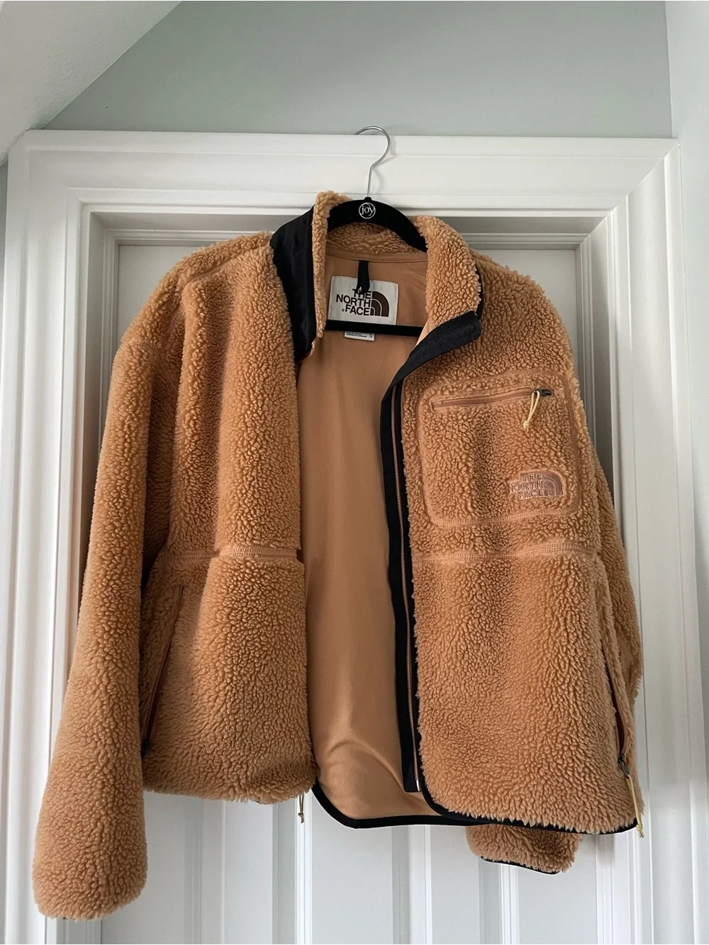 The North Face Women's Tan Sherpa Fleece Jacket with Black Trim - Picture 2 of 4